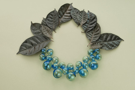 Grapes Artificial Glass on green background. Flat lay top viewの写真素材