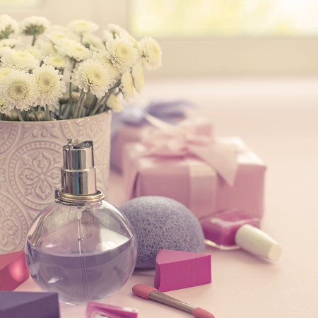 The composition of a Set of Womens accessories, cosmetic items gift cocktail.の写真素材