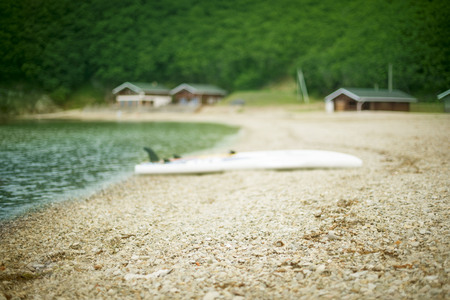 Defocus seashore summer landscape monochrome water pebble nature hill Bay.の写真素材