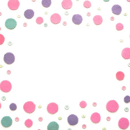Colored confetti on a white background. Top view flat layの写真素材