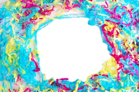 Decorative abstract background of colored paper on a white background. Top view frameの写真素材
