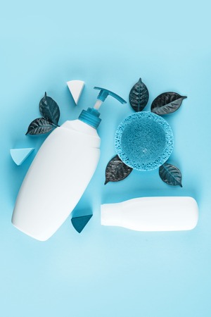 Set of cosmetics for the body, toned image blueの写真素材