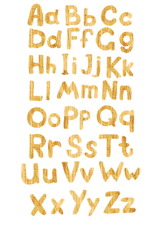 Set gold watercolor alphabet Hand painted bright abc lettersの写真素材