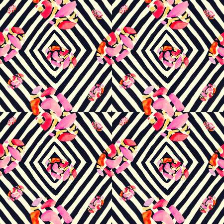 Watercolor colored spot geometry is an abstraction. Abstract pattern for fabric or paper packaging composition seamless pattern black and white backgroundの写真素材