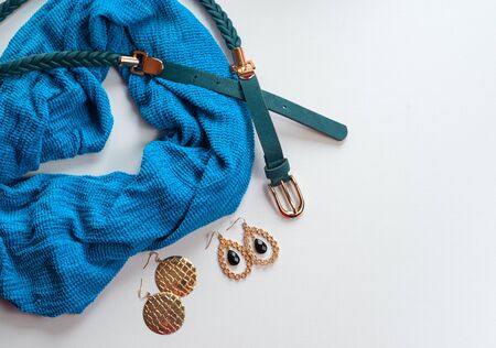 Banner Womens fashion accessories in Oriental style on a white  Blue scarf jewelry strap handbag earringsの写真素材