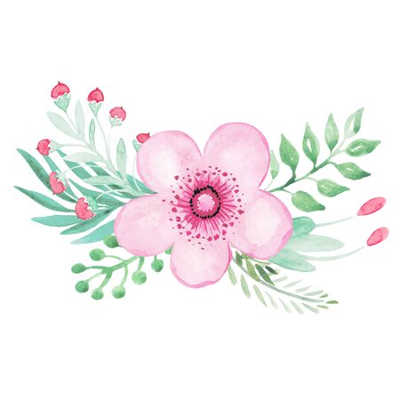 Watercolor flower illustration clipart Floral arrangement for wedding invitations, postcards, cards, templates, greetings, background, texture, DIY, officeの写真素材