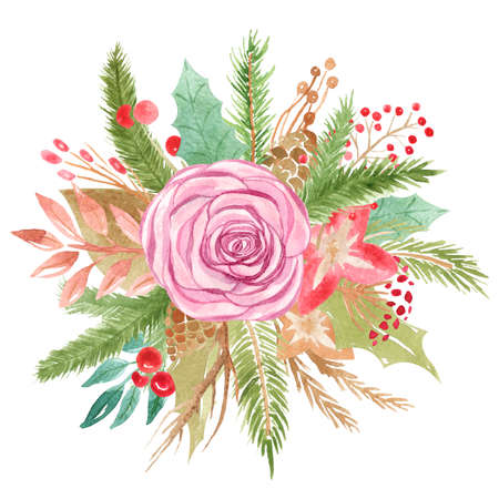 Christmas wedding bouquet. Floral element for decoration of greeting cards, invitations and cards Botanical arrangement winter designの写真素材