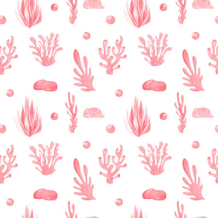 Seamless pattern of pink corals on a white background Elements of the underwater worldの写真素材