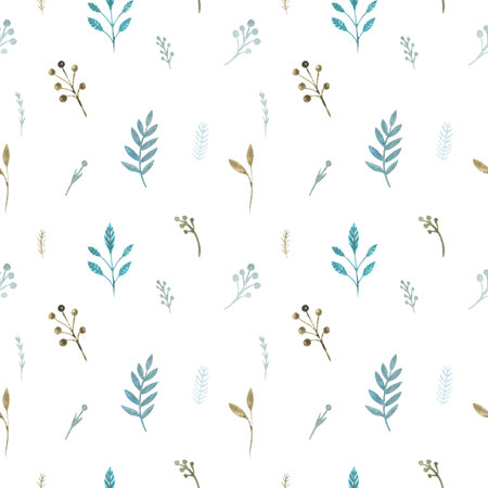 Seamless pattern of floral elements on a white background. Watercolor hand painted boho spring patternの写真素材
