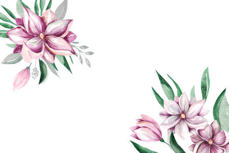 Banner Spring Magnolia Flowers clipart Delicate floral bouquet of magnolia on a white backgroundの写真素材