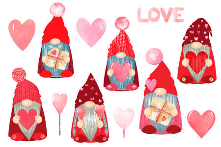 Valentine gnomes clipart. Happy Valentines day collectionの写真素材