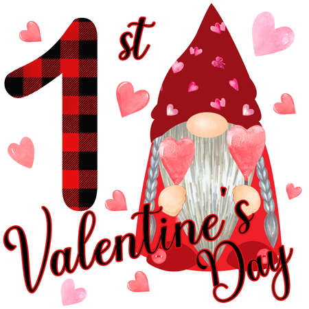 My First Valentines Day with a gnome. Valentine clipartの写真素材