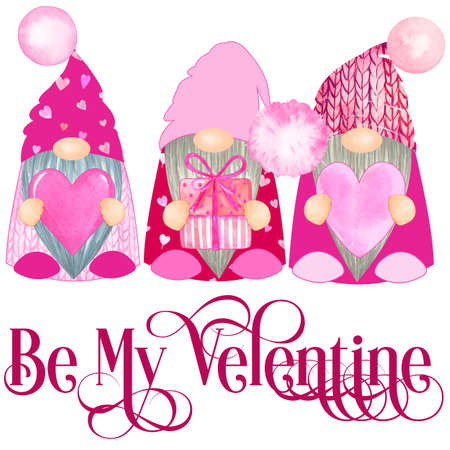 Gnome Valentines Day illustration. Kids print Be my Valentineの写真素材