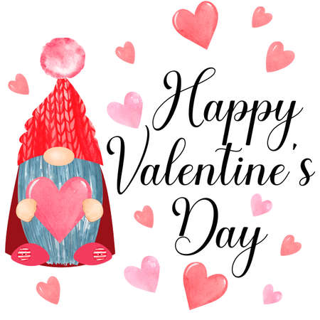 Gnome Happy Valentines Day. Kids printの写真素材