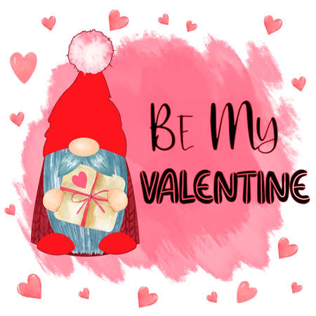 Cute gnome for Valentines Day. Kids print Be my Valentineの写真素材