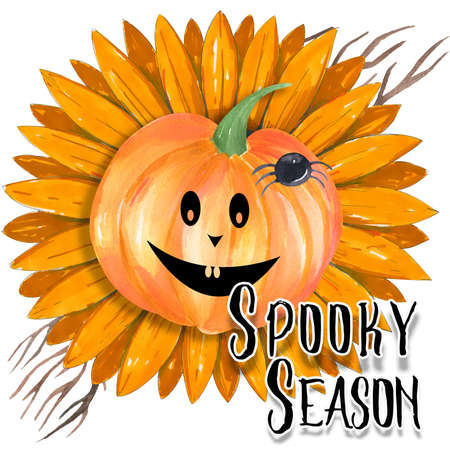Watercolor illustration for Halloween with a pumpkin. Spooky seasonの写真素材