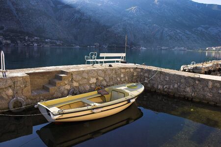 Fishing boat in harbor, Boka Kotorska bayの写真素材