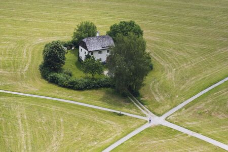 House on crossroad, photo taken from Salzburg fortress Hohensalzburg, Austriaの写真素材