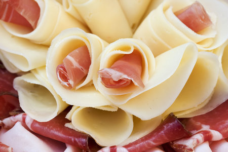  Beautiful sliced food arrangement close-up photoの写真素材