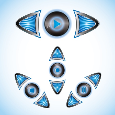 Blue shining blue striped play buttons with arrowsのイラスト素材