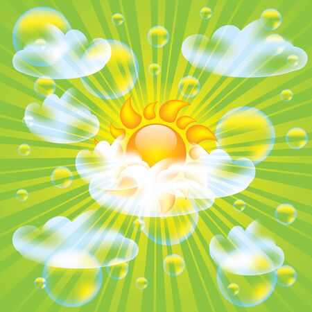 Sun and clouds design elements with bubblesのイラスト素材