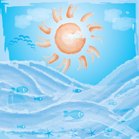 summer ocean background like paintのイラスト素材