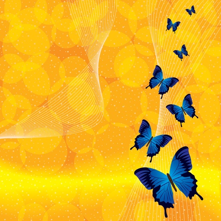 Orange background with butterflyのイラスト素材