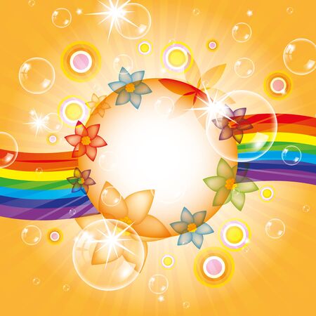 Colorful summer background with bubbles and rainbowのイラスト素材