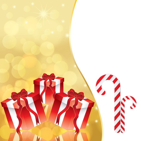 Abstract winter Christmas background with gift moxes and candyのイラスト素材