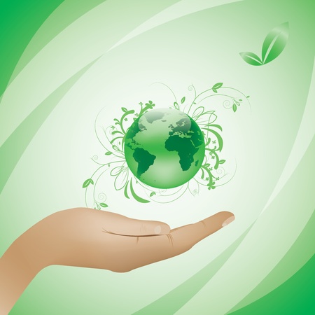 Environment concept green background globe in handのイラスト素材