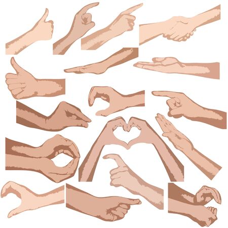 Set of vector hands isolated white backgroundのイラスト素材