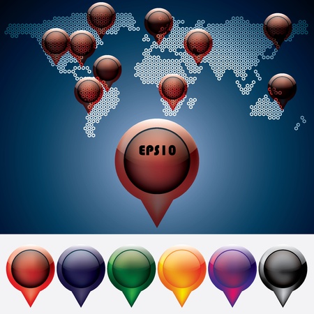 World Map With colorful Pins setのイラスト素材