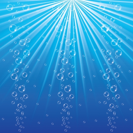 Blue ocean from underwater with bubbles and raysのイラスト素材