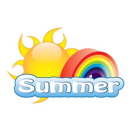 Vector summer illustration with sun and rainbowのイラスト素材