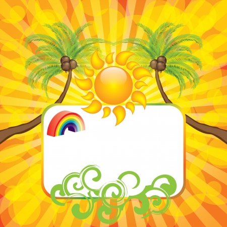 Summer background with sun and palmのイラスト素材
