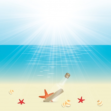 Message in a bottle in the sand on the beachのイラスト素材
