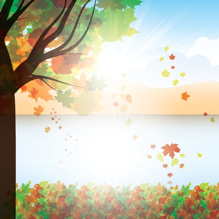 Autumn background with trees and falling leaves  のイラスト素材