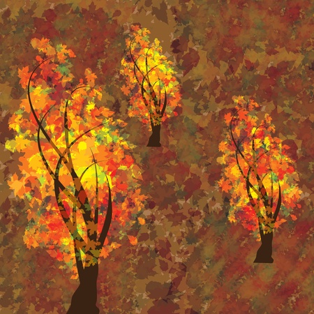 Autumn background with trees and falling leaves  のイラスト素材