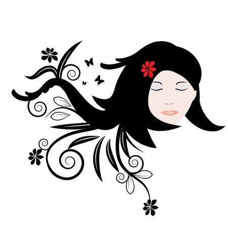 Woman hair abstract illustration with flowersのイラスト素材