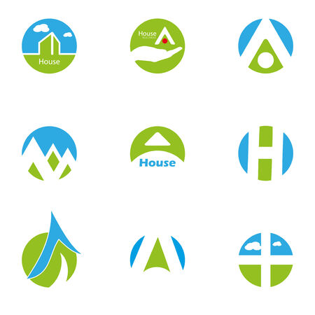 Home blue green Design Icons Set isolatedのイラスト素材