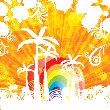 Retro grunge summer warm colorful background palms vector illustration eps10のイラスト素材