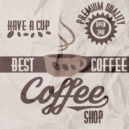 Vector illustration of a retro vintage coffee shop crumpled paper brochureのイラスト素材