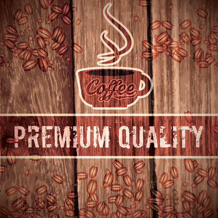 Vector illustration of a retro vintage coffee shop wooden backgroundのイラスト素材