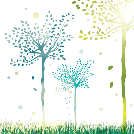 Vector spring trees bright sunny backgroundの写真素材