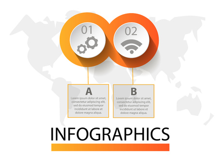 Infographics circular vector banner of 2 steps. Vector pattern of balls, bubbles for business presentations, design, education.のイラスト素材