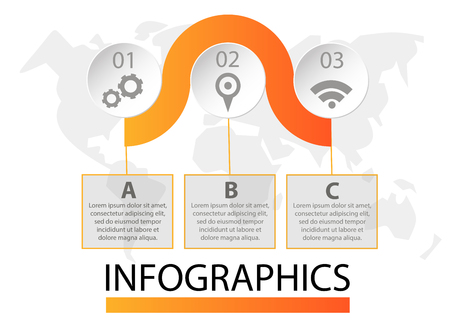 Infographics circular vector banner of 3 steps. Vector pattern of balls, bubbles for business presentations, design, education.のイラスト素材