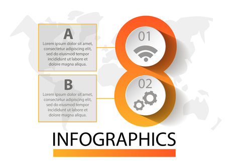 Infographics circular vector banner of 2 steps. Vector pattern of balls, bubbles for business presentations, design, education.のイラスト素材