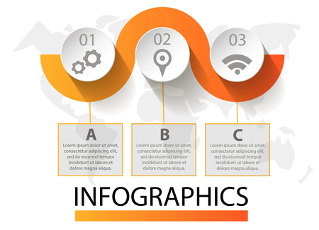 Infographics circular vector banner of 3 steps. Vector pattern of balls, bubbles for business presentations, design, education.のイラスト素材