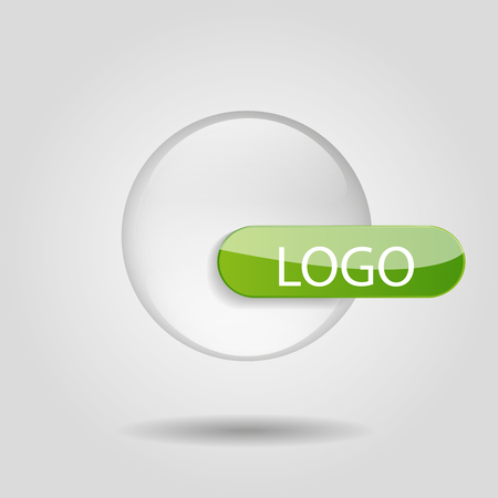 Vector illustration of logo in the form of glass, transparent circle with sign and place for text. Use in design.のイラスト素材