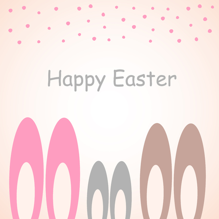 Vector easter greeting card. Hanging ears of hares on light background with red dots and an inscription.のイラスト素材